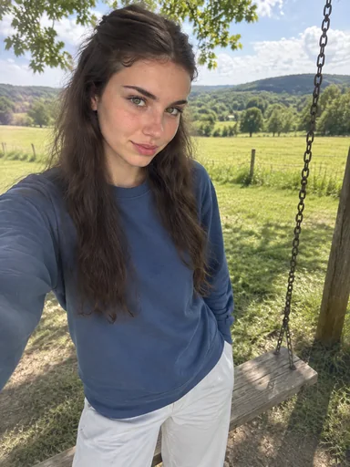 A portrait wearing a blue long-sleeve top